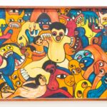 Colorful surreal artwork featuring expressive monster figures in a vivid abstract composition.